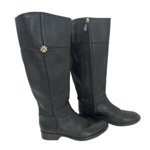 Tory Burch Women Riding Boots Size 8 M Jolie Black Pebble Leather Tall Zip